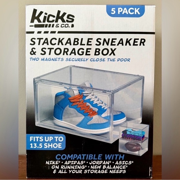 Kicks & Co Transparent Shoe Organizer & Display Case Stackable Storage Box 5pk